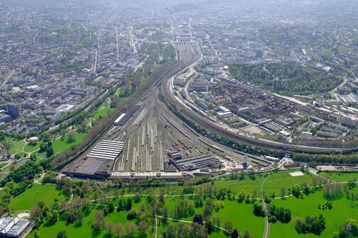 Luftaufnahme vom Gleisvorfeld des Stuttgarter Hauptbahnhofs
